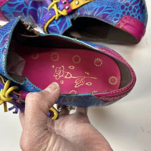 SOFFIA FLOWER-ACCENT GENUINE LEATHER BOOTIES OXFORD SHOE Colorful Unique US 8/9 - Picture 5 of 7